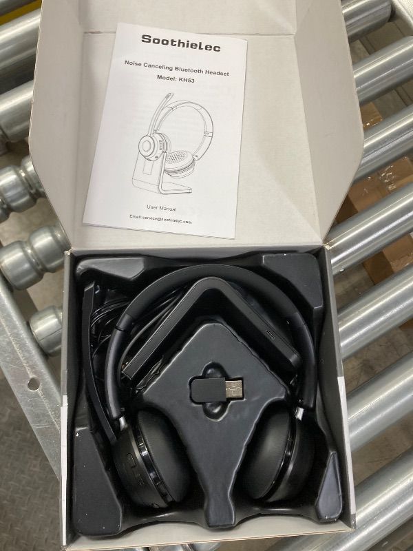 Photo 3 of (Upgraded Version) Wireless Headset, Bluetooth Headset with Noise Cancelling Microphone, Best Headphones with Mic Mute & USB Dongle for PC/Computer/Laptop/Cell Phones/Remote Work/Call Center