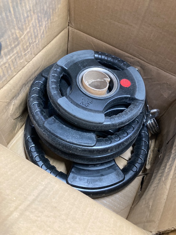 Photo 1 of *Dirty* Fitvids 2 Inch Olympic Barbell Weight Plates and Bar Set, 5 FT Barbell Bar and 85 LB(2.5-25 LB) Barbell Weight Set for Home Gym Strength Training, Rubber Coate Design