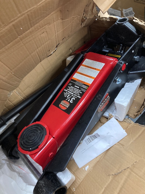 Photo 1 of *Minor scratches* Blackhawk B6350 Black/Red Fast Lift Service Jack - 3.5 Ton Capacity, 28 1/2" L x 13 3/4" W x 6 1/2" H