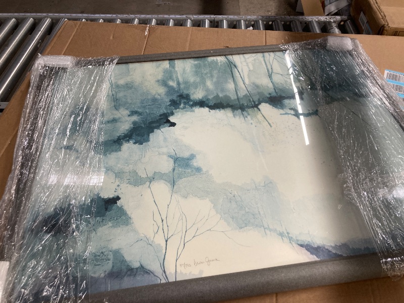 Photo 1 of **FRAME PAINT CHIPS/PAPER IN BACK TORN**Blue Tree Painting with Grey boarder by Davis