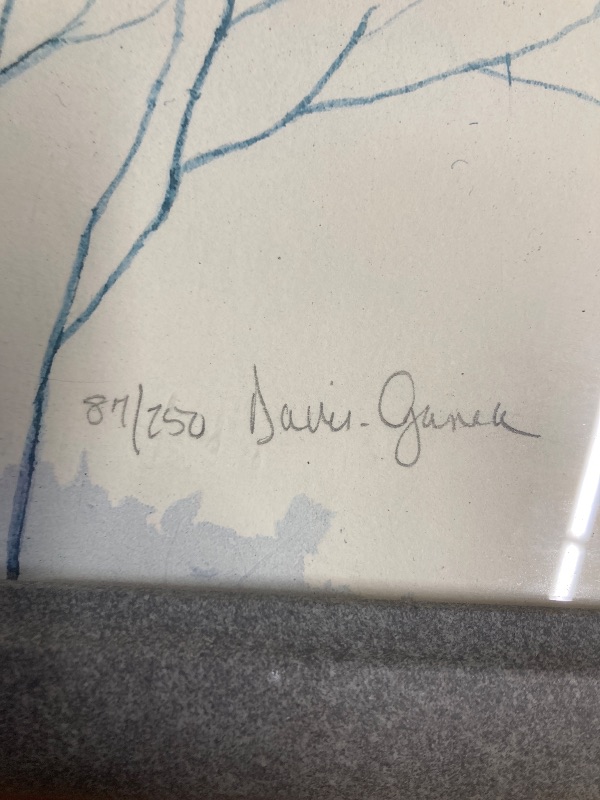 Photo 1 of **FRAME PAINT CHIPS/PAPER IN BACK TORN**Blue Tree Painting with Grey boarder by Davis