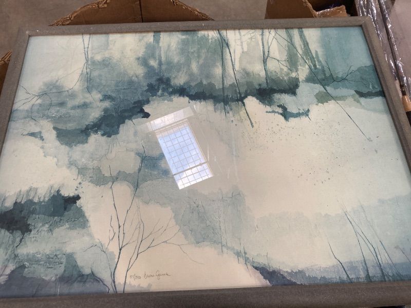 Photo 1 of **FRAME PAINT CHIPS/PAPER IN BACK TORN**Blue Tree Painting with Grey boarder by Davis