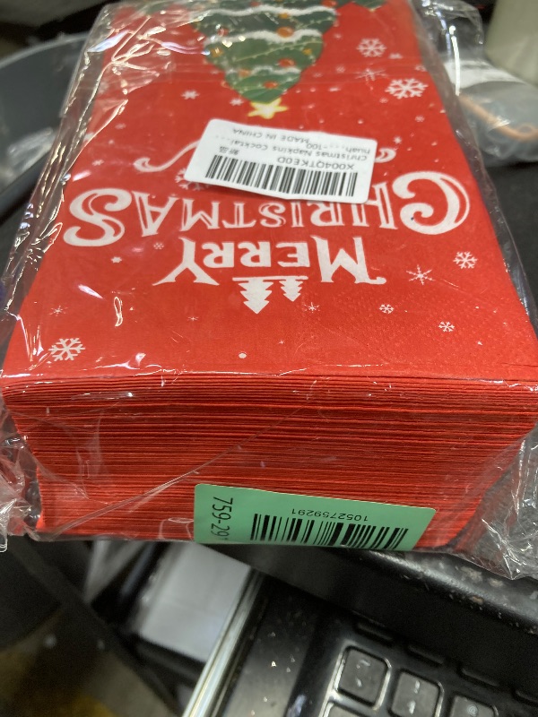 Photo 1 of 100 PCS Christmas Napkins, Christmas Tree Paper Napkins Disposable Red Holiday Napkin Xmas Trees Snowflake Hand Paper Towels for Xmas Winter Home Dinner Kitchen Holiday Party Supplies