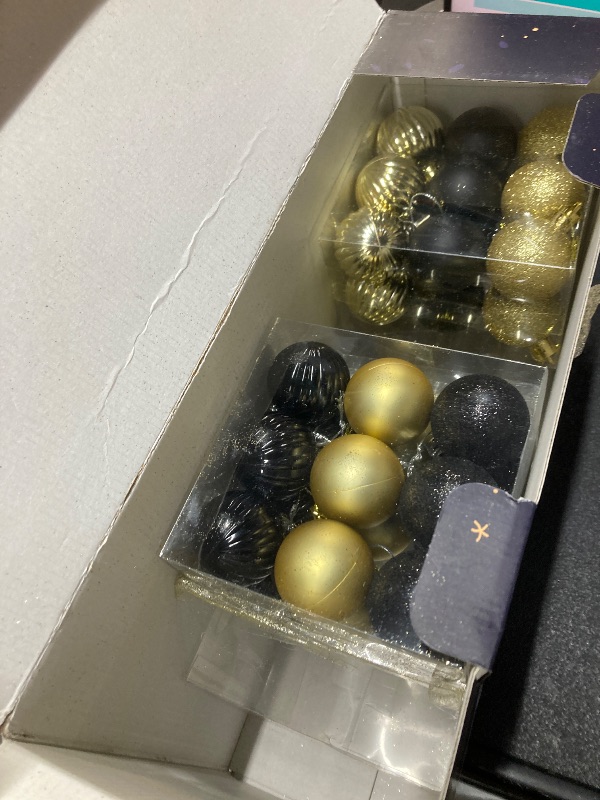 View 2 of 100 Pcs Christmas Ball Ornaments Set, Black and Gold Xmas Tree Decoration, Shatterproof Decorative Hanging Balls with Loop for Christmas Party Holiday Wreath Garland Home Decor