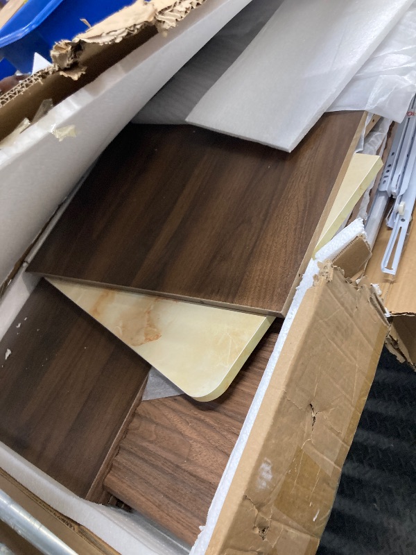 Photo 1 of *Damage to box* NKUGCFC 47” Fluted Makeup Vanity Desk with 38” Mirror and Lights,Modern Tall Vanity Table with Detachable Top, 8 Drawers & Shelves Storage,Dressing Table Built-in Power Outlet for Bedroom-Walnut Color