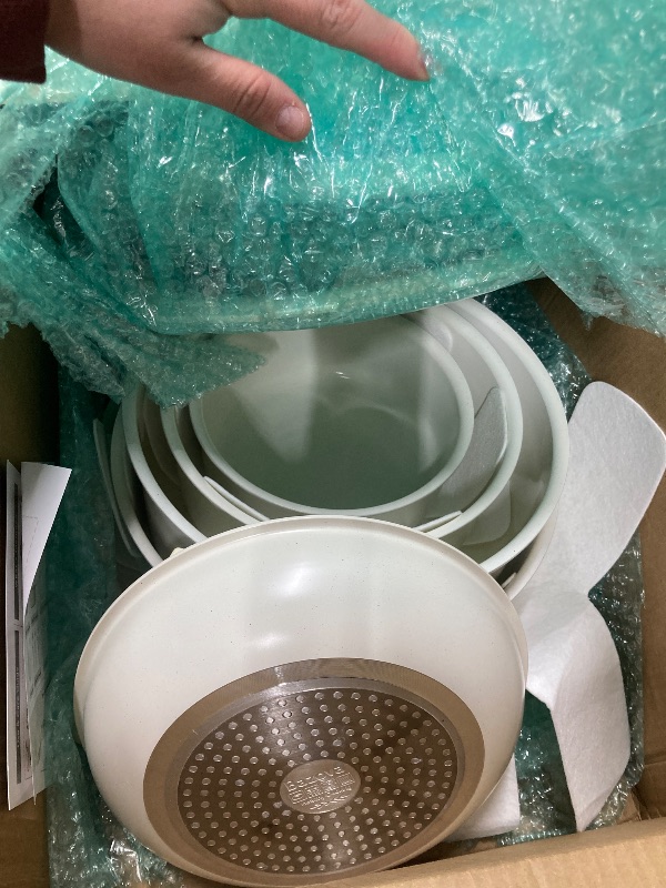 Photo 1 of **MISSING PARTS***Bazova 22-Piece Pots and Pans Set Non Stick with Removable Handles, Ceramic Cookware Set, Large-Capacity & Non Toxic, Induction & RV Compatible, Dishwasher Safe, PFAS/PTFE/PFOA Free, White