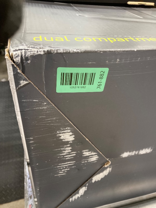Photo 1 of **This item is damaged****simplehuman 58 Liter / 15.3 Gallon Rectangular Hands-Free Dual Compartment Recycling Kitchen Step Trash Can with Soft-Close Lid, Brushed Stainless Steel