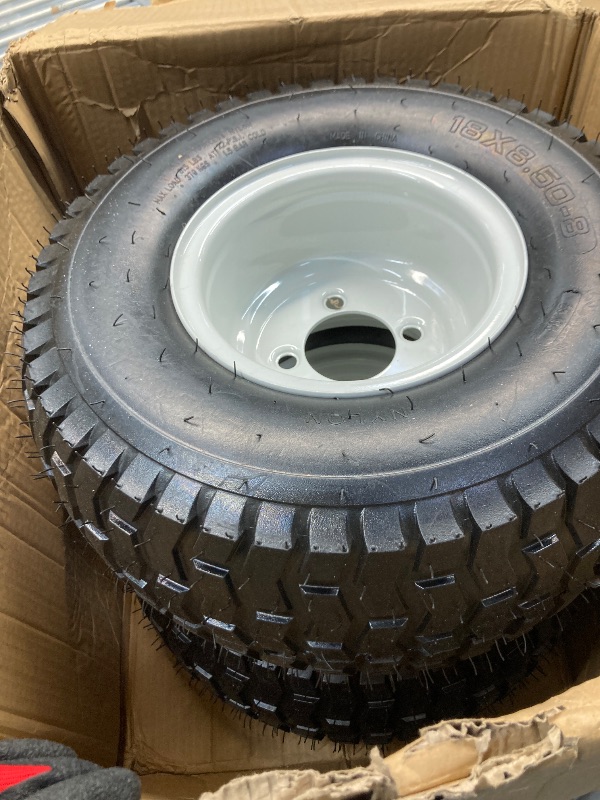 Photo 1 of (2-Pack) 18" Tubeless Tires On Rims - 18x8.5-8 Tire and Wheel Assemblies - 4-Lug 4" Center - 2.83" Center Bore - Load Range B Max Tire Weight of 815 Lbs - Compatible with Alumacraft Boat Trailers