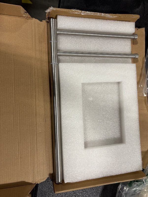 Photo 1 of **MISSING THE BASE**
BathAce Hand Towel Holder, F-Shape Hand Towel Stand with Marble Base, Stainless Steel Swivel Hand Towel Rack Standing Towel Bar for Bathroom Kitchen Countertop, 2 Arms (Brushed Nickel)