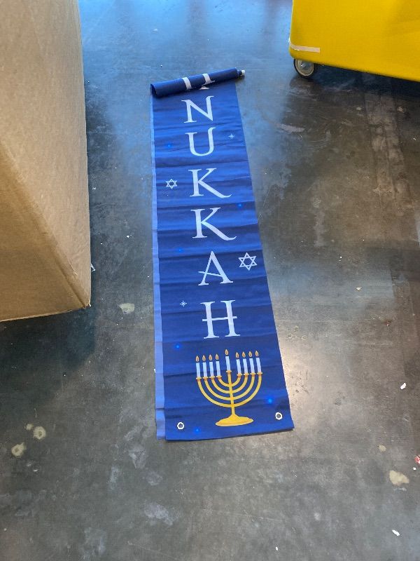 Photo 1 of ***READ CLERK NOTES*** 2PCS Happy Hanukkah Door Banner, Chanukah Decorations, Porch Hanging Blue White Welcome Sign for Home Holiday Party Outdoor Decor