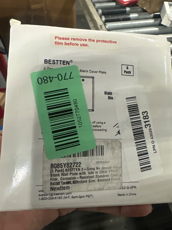 Photo 1 of [5 Pack] BESTTEN 2-Gang No Device Metal Blank Wall Plate with ?hite or Clear Plastic Film, Corrosion-Resistant Stainless Steel Outlet Cover, Standard Size, Brushed Finish, H4.53” x W4.57”