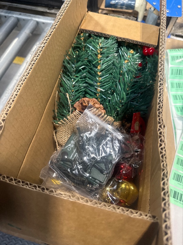 Photo 1 of [ 8 Modes & Timer] 24 Inch Small Tabletop Christmas Tree with 50 Warm White Lights Star Treetop and Ornaments Artificial Mini Christmas Tree Indoor Home Table Christmas Decorations