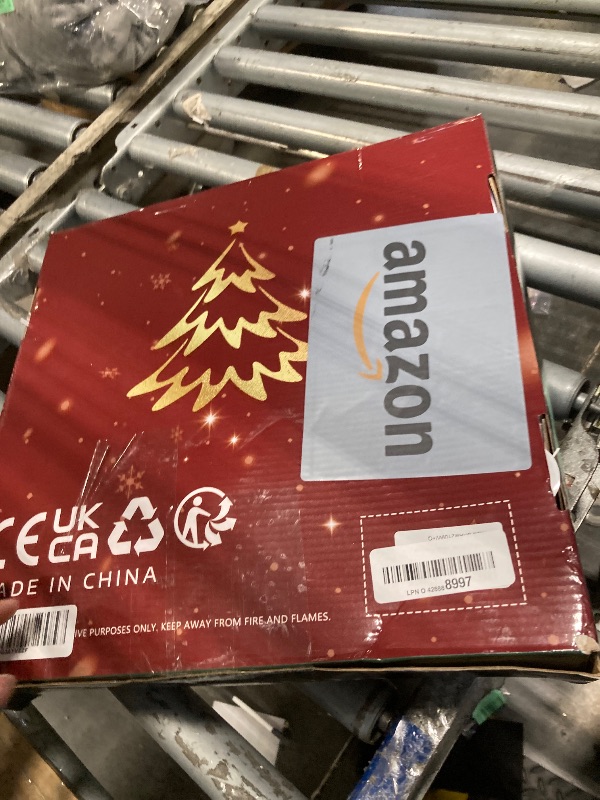 Photo 1 of ***MISSING PARTS*** SINTENILL 5 FT Pop Up Christmas Tree with Timer Lights and Decorations, White Artificial Tinsel Christmas Tree with 24 Ball Ornaments, Collapsible Pencil Tree for Home, Office, Holiday Party