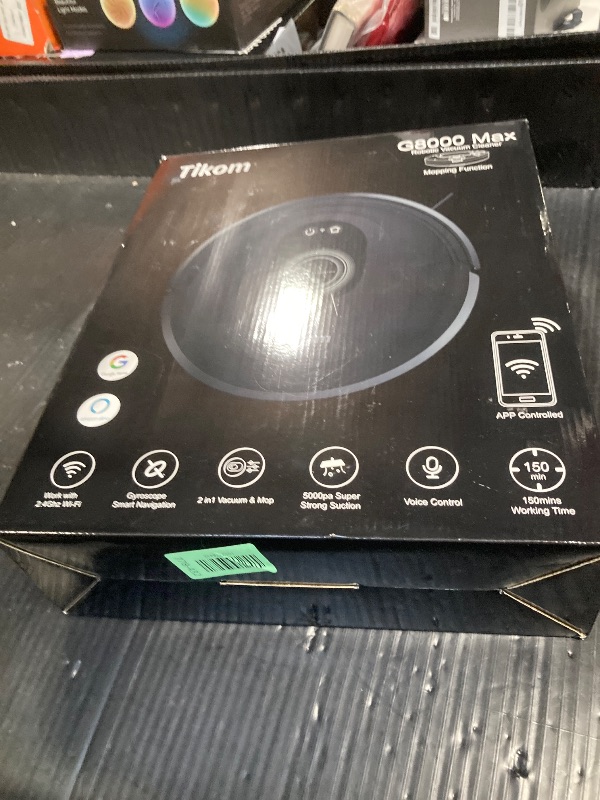 Photo 1 of ***VERY USED*** Tikom Robot Vacuum and Mop Combo, 5000Pa Robotic Vacuum Cleaner, 150 Min Max, App & Remote Control, Ideal for Hard Floor, Carpet, Pet Hair, Self-Charge(G8000 Max)