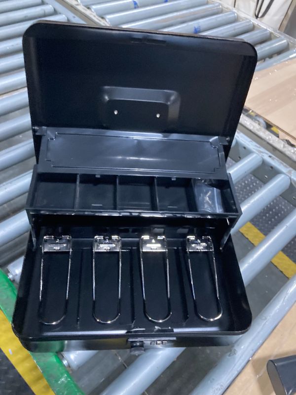 Photo 1 of ***THE LOCK CANNOT BE USED.*** Jssmst Locking Metal Cash Box with Coin Lid, 11.8L x 9.5W x 3.5H Inches, Safe Money Box with Combination Lock, Black, SM-CB0512B