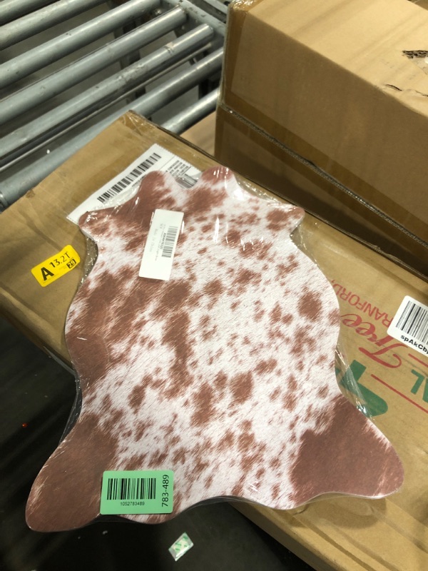 Photo 2 of HOMORE Cowhide Rug, 1x4 Rug Small Cow Print Rug for Bedroom Faux Cow Hide Animal Print Carpet for Living Room Office Table Western Decor, Khaki Brown