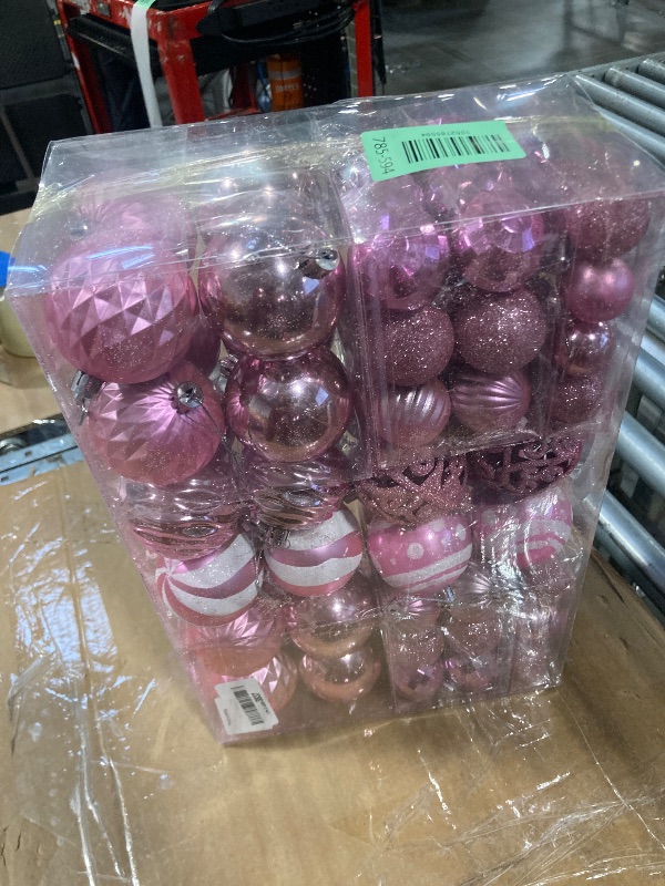 Photo 1 of 100PCS Christmas Ball Ornaments, Assorted Shatterproof Christmas Tree Decorations, Seasonal Decorative Hanging Baubles Decor Set for Xmas/Holiday/Party, Glitter&Painting Ornament Set (Pink)