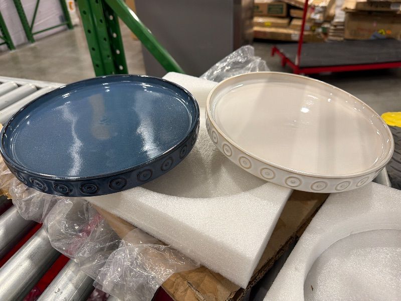 Photo 1 of [2 Pack Blue/White] Eightpot Plant Saucer 9.3 Inch - Ceramic Plant Saucer for Indoors Outdoors Plant Water Catcher Tray Plant Drainage Tray Decorative Flower Pot Saucer Plant Plates Blue