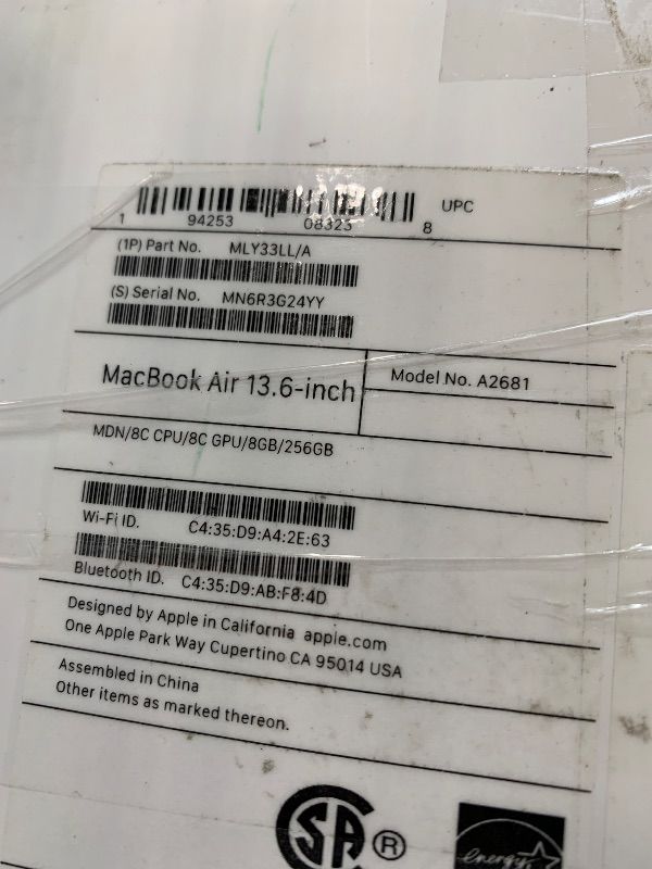 Photo 1 of **PASSWORD LOCKED** Apple 2020 MacBook Air Laptop with M1 chip; Midnight