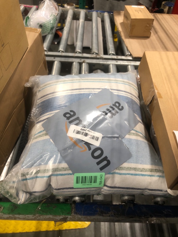 Photo 1 of ***MISSING PIECE*** Arden Outdoor Toss Pillow, 2 Pack, 16 x 16, Rain-Proof, Fade Resistant French Blue Linen Stripe