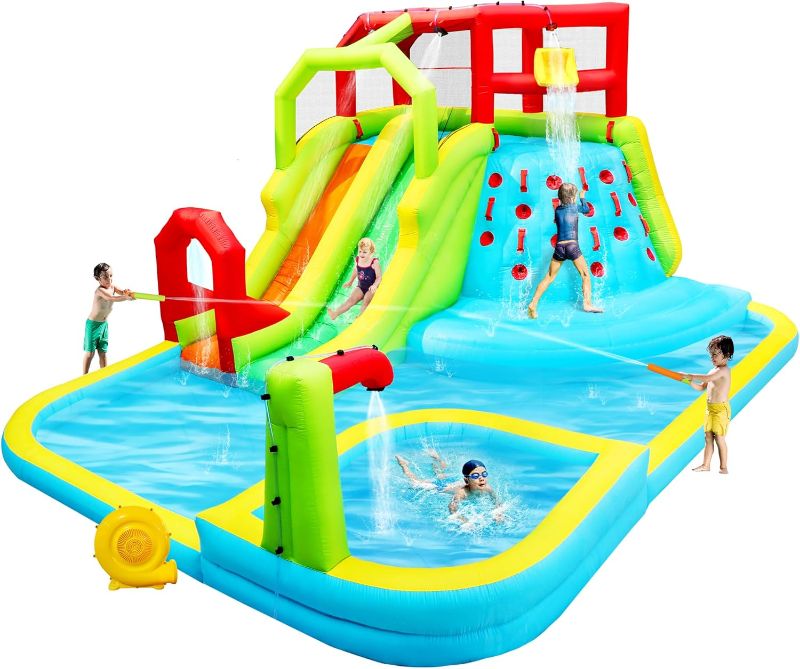Photo 1 of ** similar to image, NOT EXACT**
Inflatable Water Slide Park, Bouncy Castle with Deep Pool, 191 x 157.5 x 100 Inch, Jumping Castle with Air Blower
