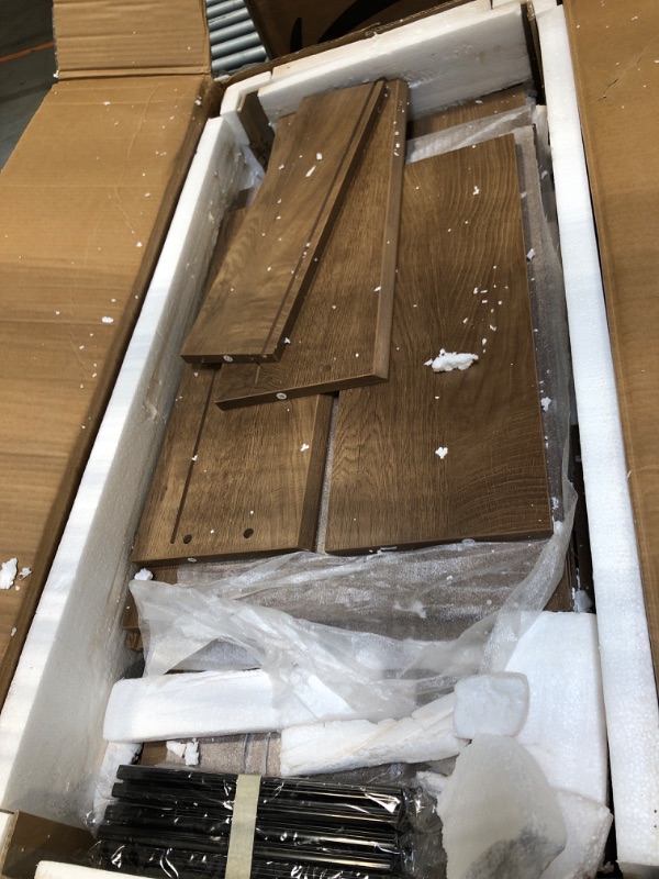 Photo 1 of ** LIGHT BROWN**
Contemporary 60-inch sideboard by Signature Design with 2 adjustable shelves, dark brown color.