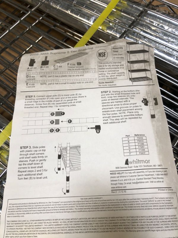 Photo 1 of ** FACTORY SEALED**
Whitmor 5 Tier Heavy Duty Shelving Unit, Metal Storage Shelves, 500 lbs Capacity per Shelf, Max 2500 lbs total, Easy Assembly Home Organizer for Pantry, Garage, Plant, 48"L x 18"W x 74"H