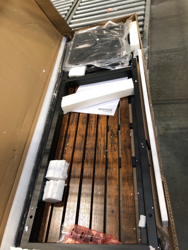 Photo 1 of ** MISSING HARDWARE**
VASAGLE Laundry Hamper, Laundry Basket, Laundry Sorter with 4 Pull-Out and Removable Bags, Shelf, Metal Frame, 4 x 10.6 Gallons (40 L), 45.7 x 13 x 28.4 Inches, Ink Black and Rustic Brown UBLH401B01