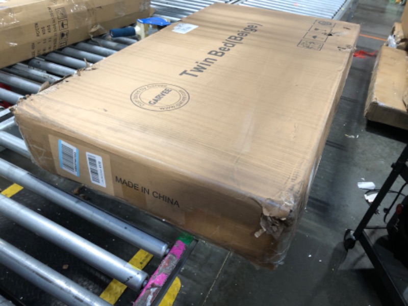 Photo 1 of ** FACTORY SEALED**
GarveeHome Twin Bed Frame, Boucle Upholstered Platform Bed with Wave Headboard for Girls/Kids, Easy Assembly, Wooden Slats Support, No Box Spring Needed, Beige