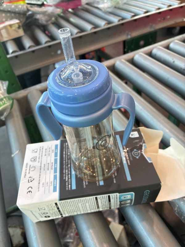 Photo 1 of **MISSING CAP**
GROSMIMI Spill Proof no Spill Magic Sippy Cup with Straw with Handle for Baby and Toddlers, Customizable, PPSU, BPA Free 10 oz (Sky blue)