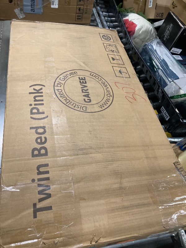 Photo 1 of ***HAS BEEN USED MAY BE MISSING SCREWS***IDEALHOUSE Twin Bed Frame with Storage Drawer and Headboard, Velvet Upholstered Twin Platform Bed Frame for Girls, Strong Wooden Slats Support, Noise-Free, Easy Assembly (Pink)