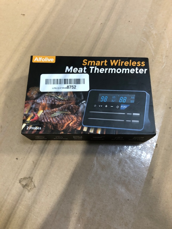 Photo 1 of **** MISSING CHARGER *** Alfolive 2025 AI Wireless Meat Thermometer, Smart Bluetooth Meat Thermometer Digital, ±0.5°F High Accuracy, Grill Temperature Probe for BBQ, Grilling, Smoker, Oven, Cooking, Air Fryer, 2 Probes
