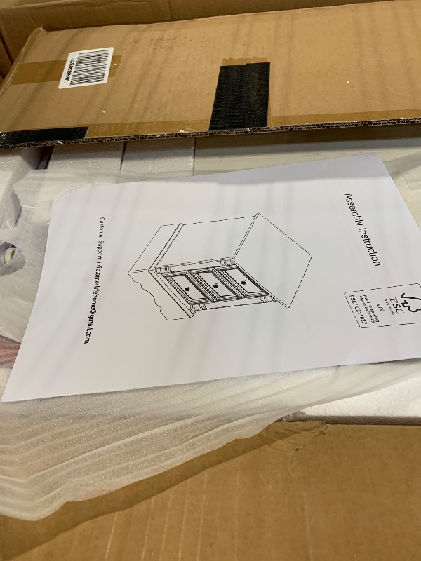 Photo 4 of Nightstand with 3 Drawers, Rustic Night Stand 18' Wide Side Table with Storage, Mid-Century Modern Couch End Table with Vintage Handles, Small Dresser for Bedroom, Living Room, Antique White