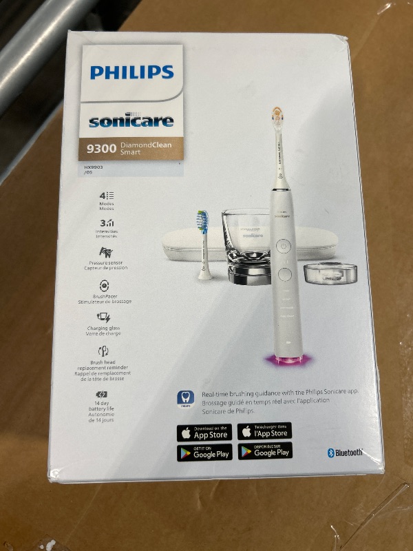 Photo 1 of Philips Sonicare DiamondClean Smart 9300 Electric Toothbrush, Sonic Toothbrush with App, Pressure Sensor, Brush Head Detection, 4 Brushing Modes and 3 Intensity Levels, White, Model HX9903/05