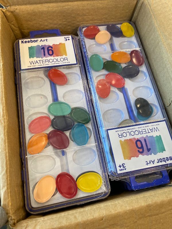 Photo 1 of *MINOR DAMAGE*
Washable Watercolor Paint Set, 16 Colors, 24 Pack Kids Paint, Ideal for Party Favors, Gifts, Classroom Supplies (Wood Brushes Included)