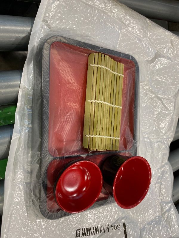 Photo 1 of 2 Sets Japanese Style Cold Noodle Tray with Bamboo Mat, Rectangular Soba Noodles Plate with Cup and Sauce Dish, 9.84X7.28X2.12In, Black