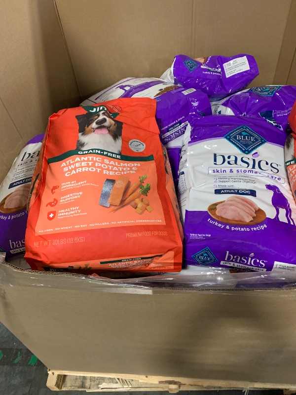 Photo 1 of *** ASIS/NO RETURNS-FINAL SALE***

BUNDELED BAG OF****
Assorted pallet of dog food, different brands in 24-pound and 15-pound bags