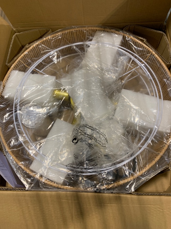 Photo 1 of CNQTLL Large White Rattan Chandeliers, 22.4in Boho Pendant Light with Shade, Woven Hemp Rope Hanging Ceiling Lights, Wicker Lighting Fixture for Living Room, Dining Room, Kitchen Island, Bedroom