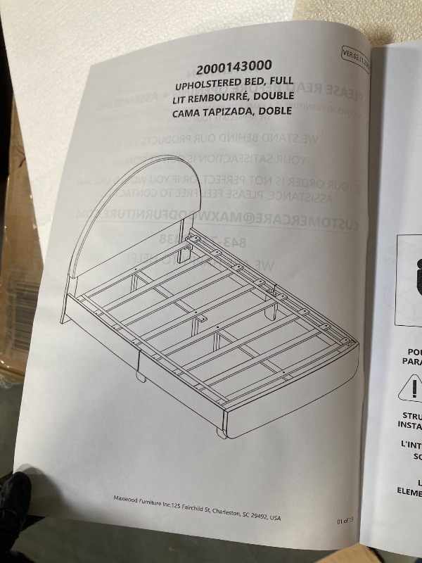 Photo 1 of ** VERY USED/ UNTESTED / MISSING PARTS *** Max & Lily Upholstered Full Bed Frame with Arch Headboard, Upholstered Platform Bed for Kids, No Box Spring Needed, Easy Assembly, Cream