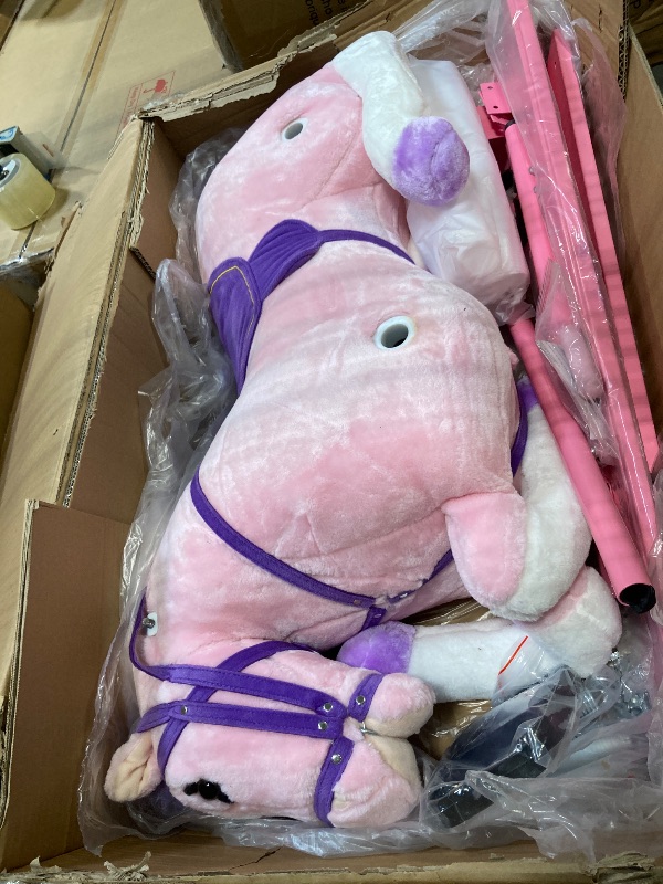Photo 1 of ** VERY USED / UNTESTED *** Qaba Kids Rocking Horse Plush Ride On Toy Toddler Rocker for Boys Girls Gifts with Realistic Sounds, Pink