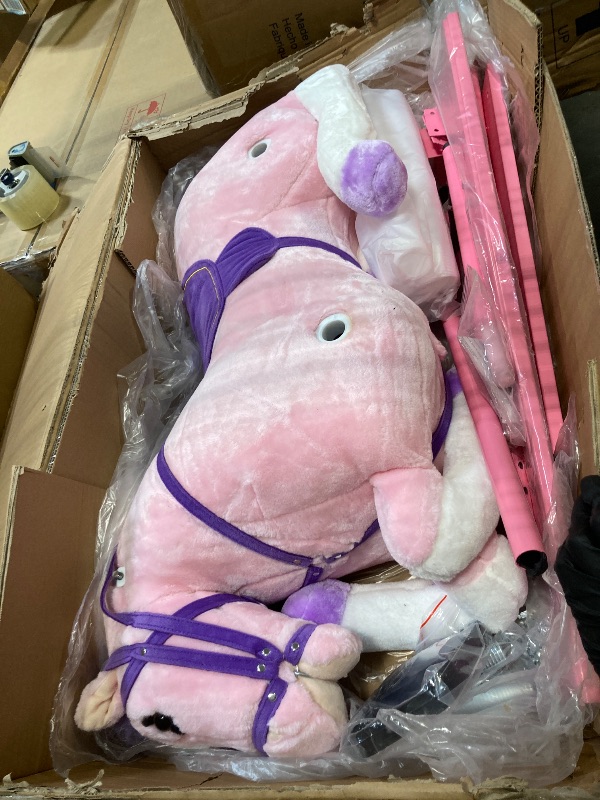 Photo 1 of ** VERY USED / UNTESTED *** Qaba Kids Rocking Horse Plush Ride On Toy Toddler Rocker for Boys Girls Gifts with Realistic Sounds, Pink