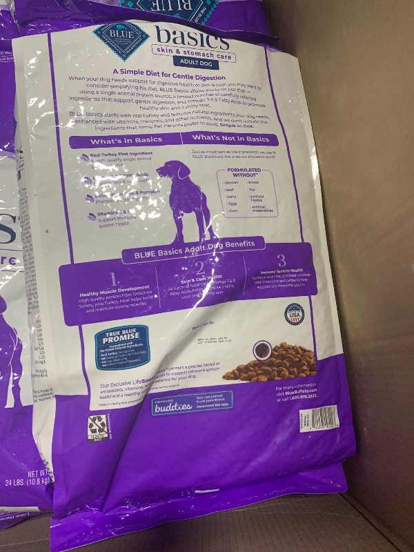 Photo 1 of ***NO RETURN*****
***FINAL SALE****
***FULL PALETTE** Blue Buffalo Basics Adult Dry Dog Food, Skin & Stomach Care, Limited Ingredient Diet for Dogs, Turkey Recipe, 24-lb. 