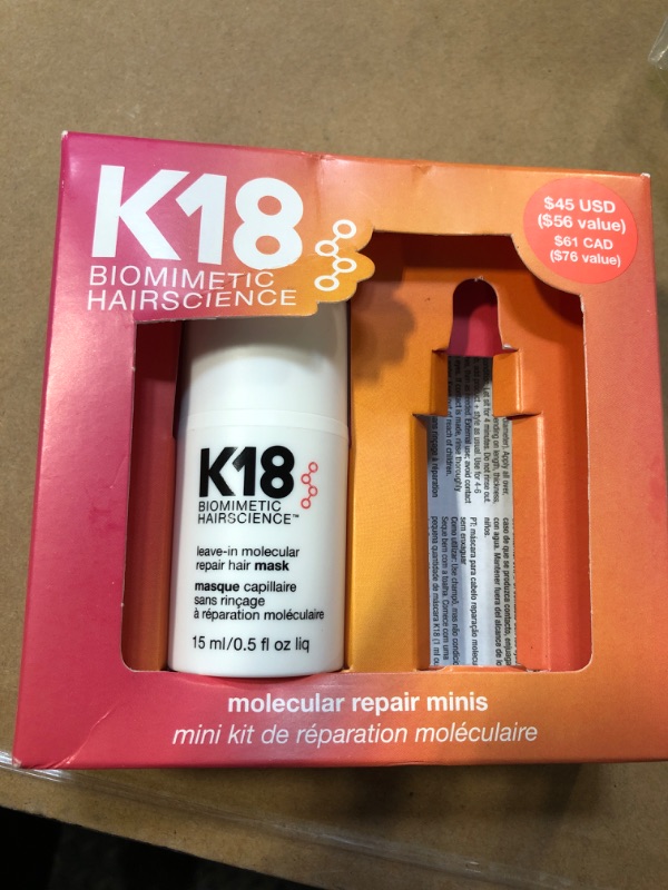Photo 1 of **MISSING PARTS**K18 Molecular Repair Minis Kit, Leave-In Molecular Hair Mask + Lightweight Repair Oil, Repairing Hair Duo to Strengthen + Smooth Frizz, Suitable for All Hair Types, Travel Size Kit
