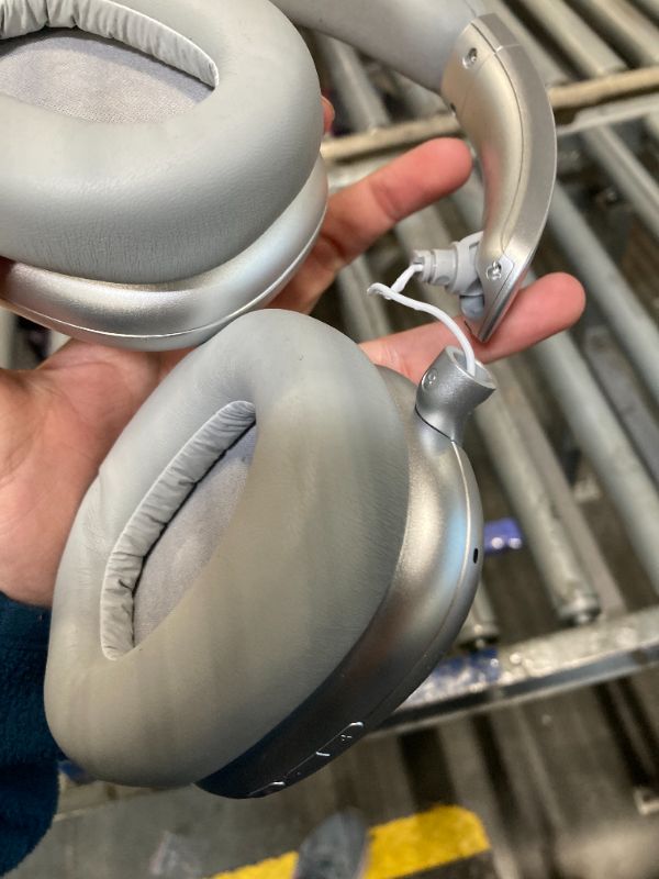 Photo 1 of ****One side damage**** RORSOU C6 Active Noise Cancelling Headphones, Wireless Over Ear Bluetooth Headphones, 60H Playtime, Lightweight Folding Deep Bass Comfort Fit Ear Cups Headset with Mic for iPad/Travel/PC/Home Silver