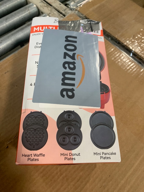 Photo 1 of Baker's Friend 4 in 1 Mini Waffle Maker with Removable Plates, Set Includes Mini Pancake, Donut, Heart Shape Waffle Makers, Compact Size, Recipe Included, Red