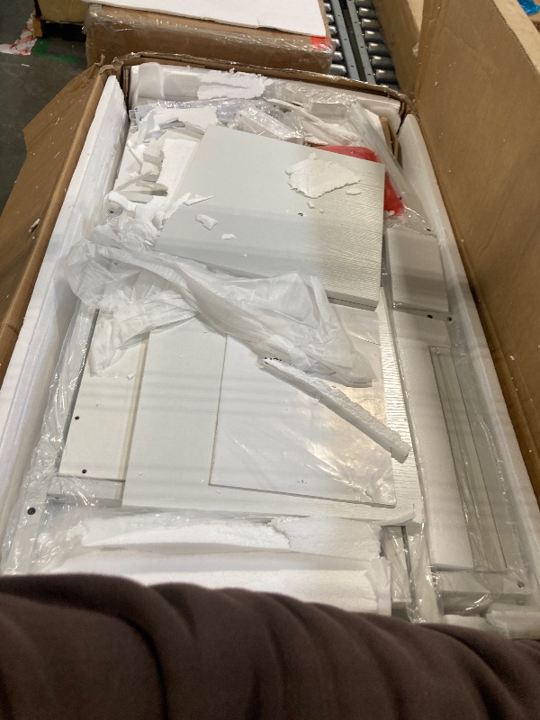 Photo 1 of 
Vanity Desk with Mirror and Lights, Makeup Vanity with Storage Drawer, Power Outlet and Large Cabinet for Bedroom - White