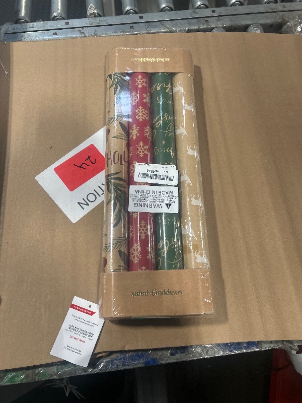 Photo 1 of ** FACTORY SEALED**
YANGTE Vintage Christmas Wrapping Paper - Brown Kraft Gift Wrap 4 Rolls, 17x120 Inch, Holiday Paper with Classic Red and Green Patterns for Xmas Gifts