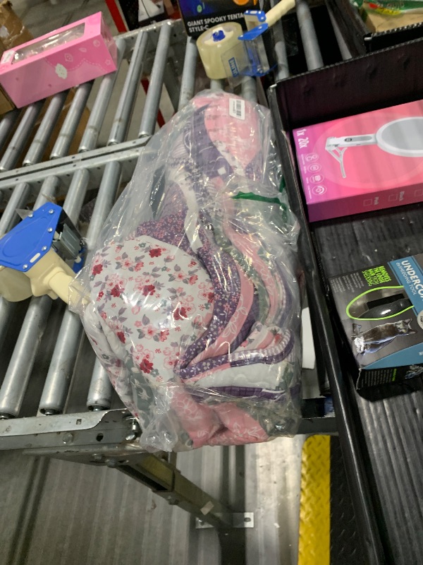 Photo 1 of Dinjoy Purple Quilt Set Full Size, Reversible Floral Plaid Patchwork Pattern Bedding Set Soft Microfiber Lightweight Bedspread 3 Piece Spring Summer Fall Use (78x90 inches)