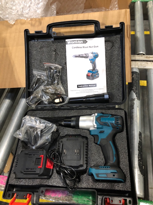 Photo 1 of 2in1 Electric Rivet/Rivet Nut Tool, Cordless Rivet Nut Gun for Nuts(1/4", 5/16", 3/8"), Battery Powered Pop Rivet Gun for Blind Rivets(1/8“, 5/32”, 3/16"), Automatic Manual Rivet, 2Pcs 5.0Ah Battery