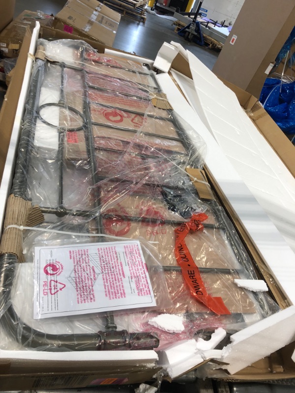 Photo 1 of ****FACTORY SEALED*******Walker Edison Vintage Antique Metal Iron Pipe King Size Bed Headboard Footboard Bed Frame Bedroom, King, Bronze